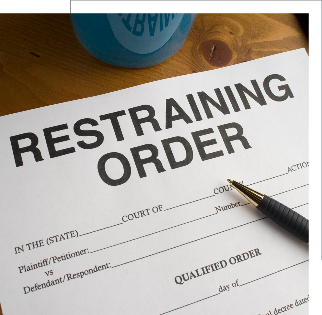 Close-up of restraining order paperwork.