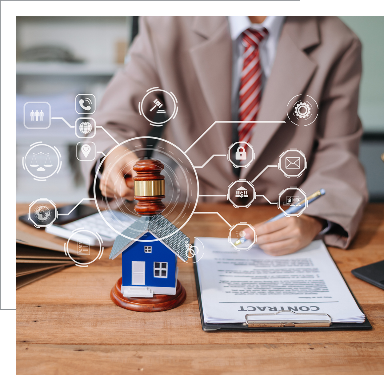 Contract signing with house and gavel