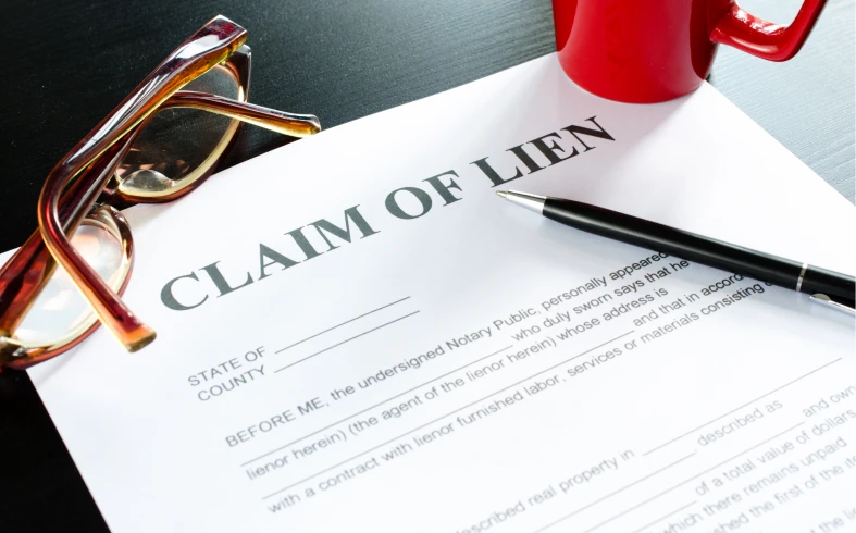 Claim of lien document with pen