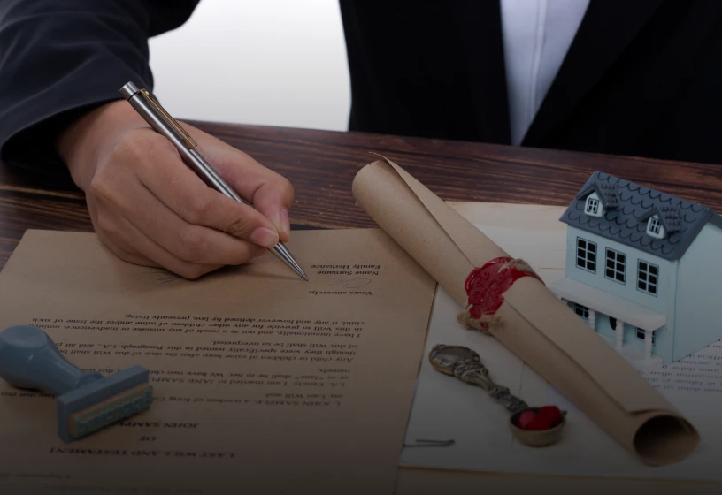 Hand signing property contract with seal