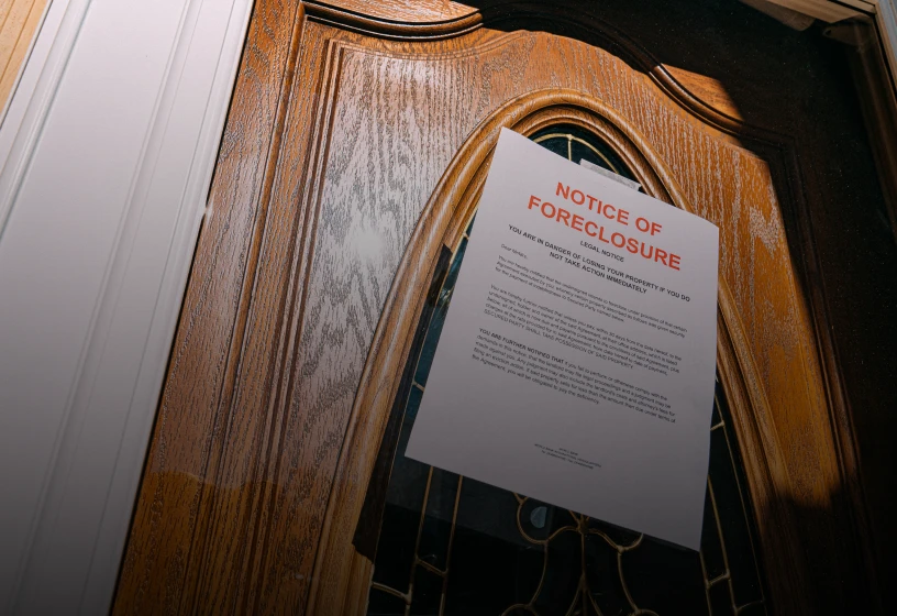Notice of foreclosure posted on door