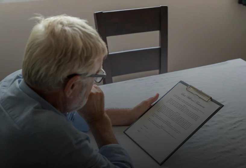 Elderly person examining paperwork